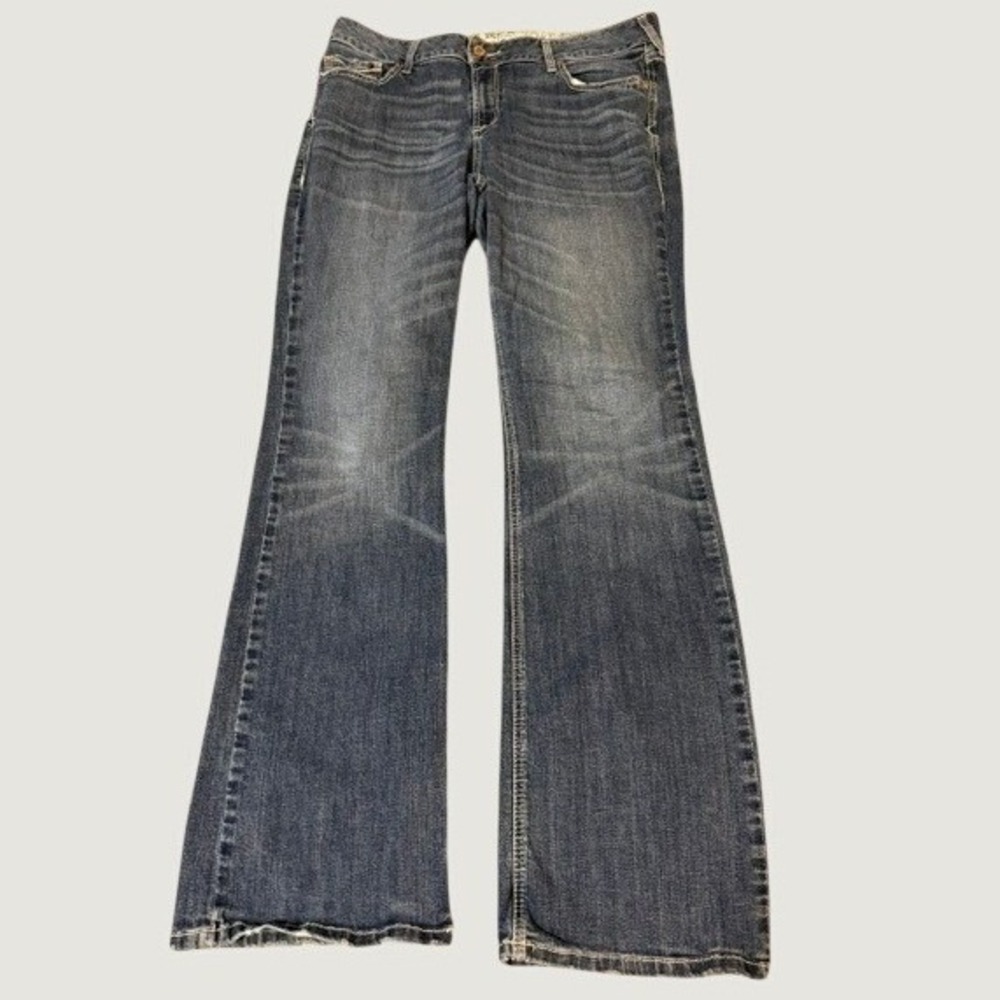 Ariat REAL Denim Bootcut Women 33L Blue Jeans Mid Rise Medium Wash Embroidered